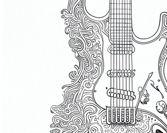 Pack stress relief coloring pages guitar digital print filigree detailed mandala instant download set coloring books for adults