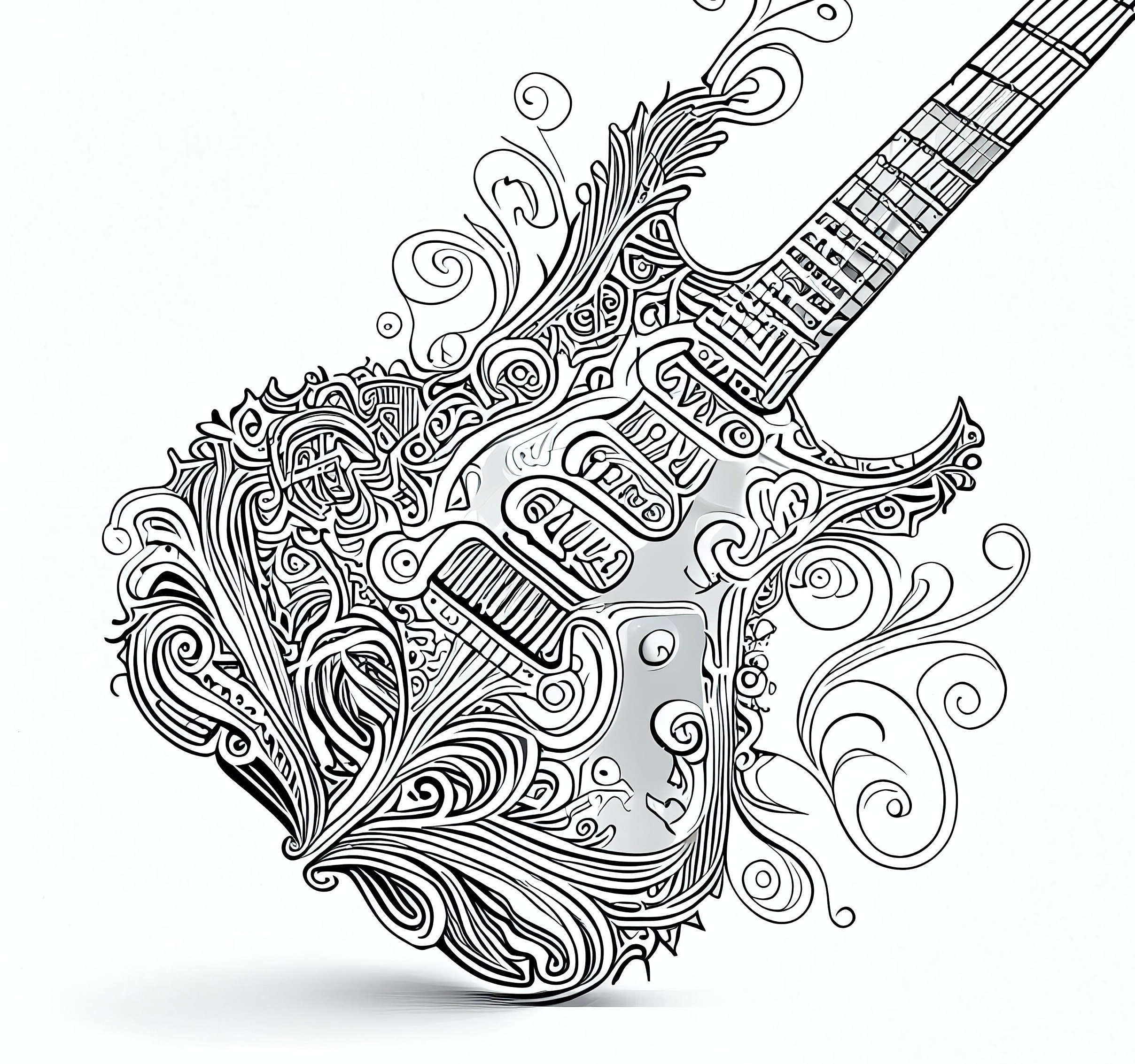 Pack stress relief coloring pages guitar digital print filigree detailed mandala instant download set coloring books for adults