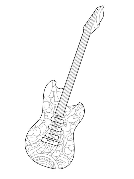 Premium vector musical instrument guitar coloring book vector for adults