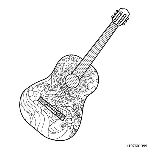 Acoustic guitar coloring page for adults coloring pages adult coloring pages coloring books