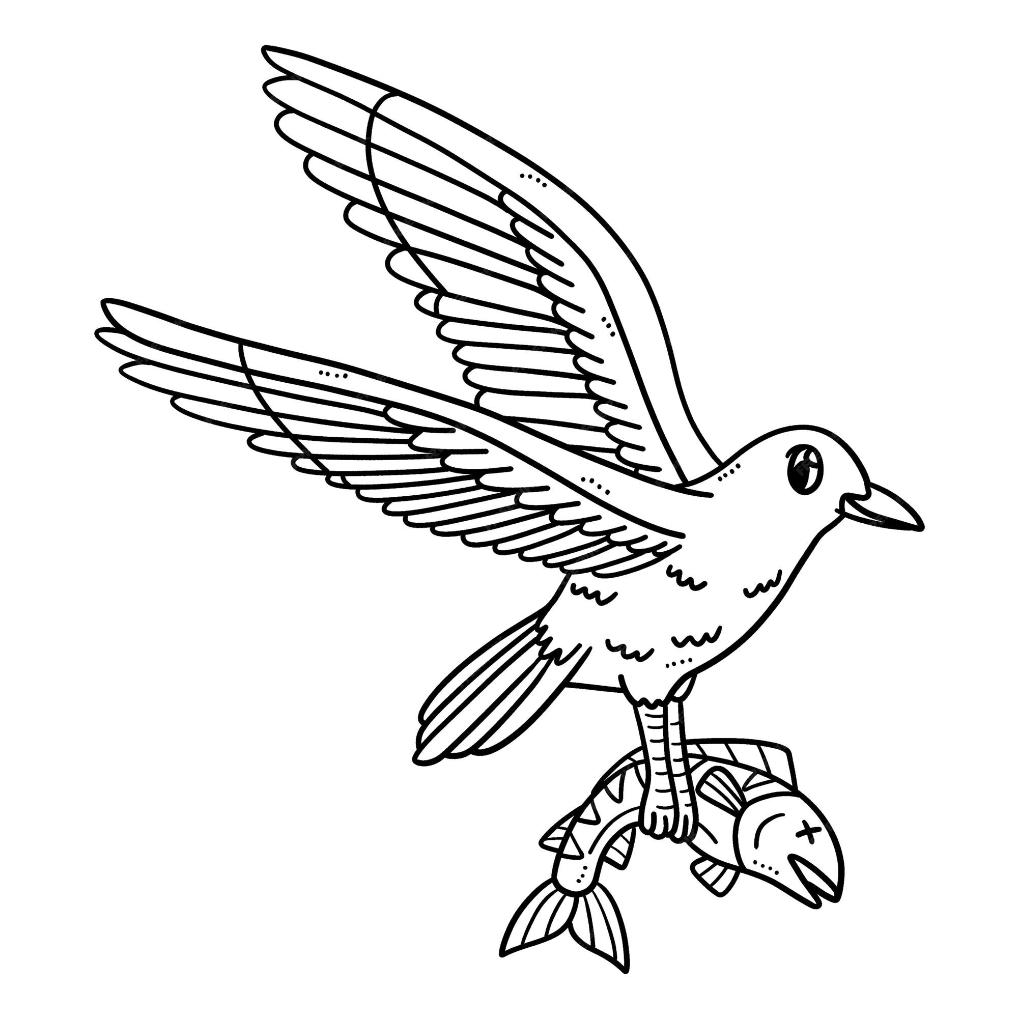 Premium vector sea gull catching fish isolated coloring page