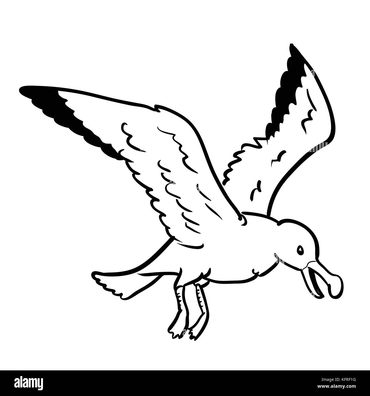 Isolated gull cartoon isolated on white background black and white simple line vector illustration for coloring book