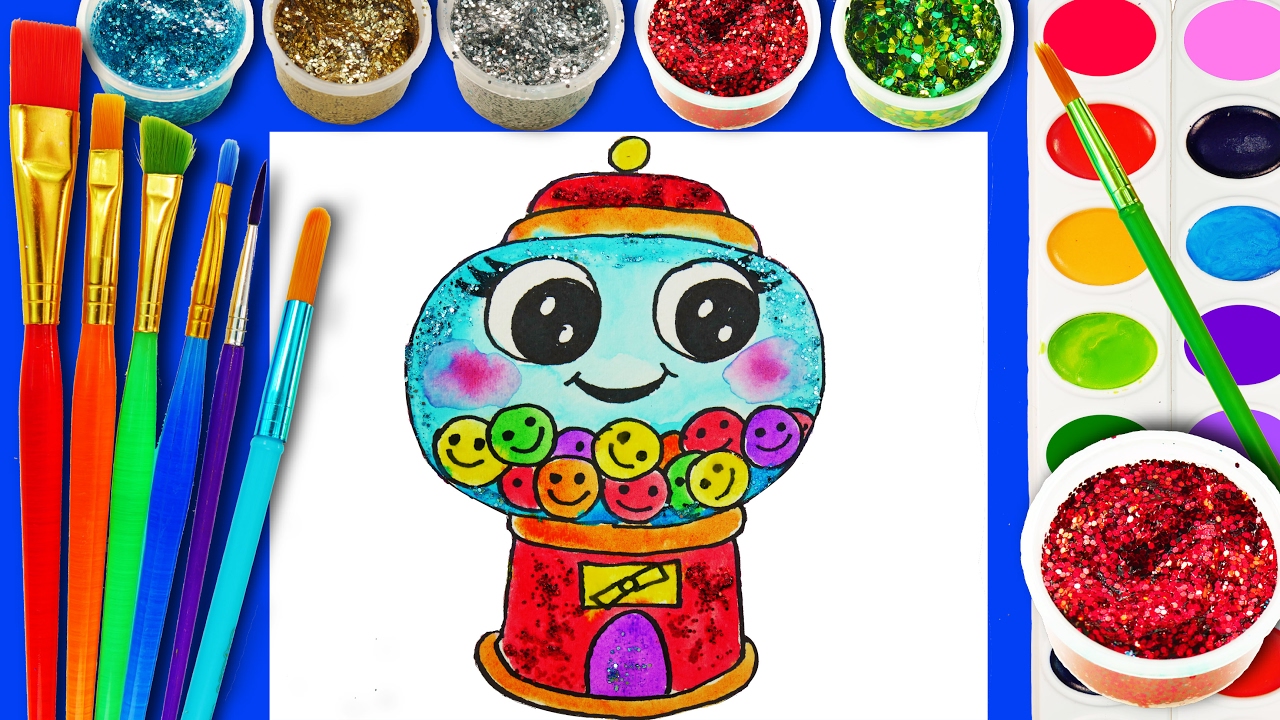 Bubble gum coloring book gumball machine coloring page learn colors for kids coloring activity