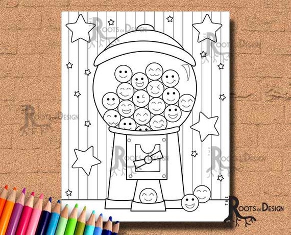 Instant download coloring page gumball machine cutie art coloring print doodle art printable