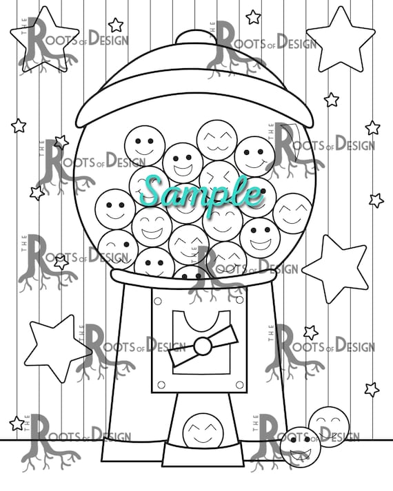 Instant download coloring page gumball machine cutie art coloring print doodle art printable download now