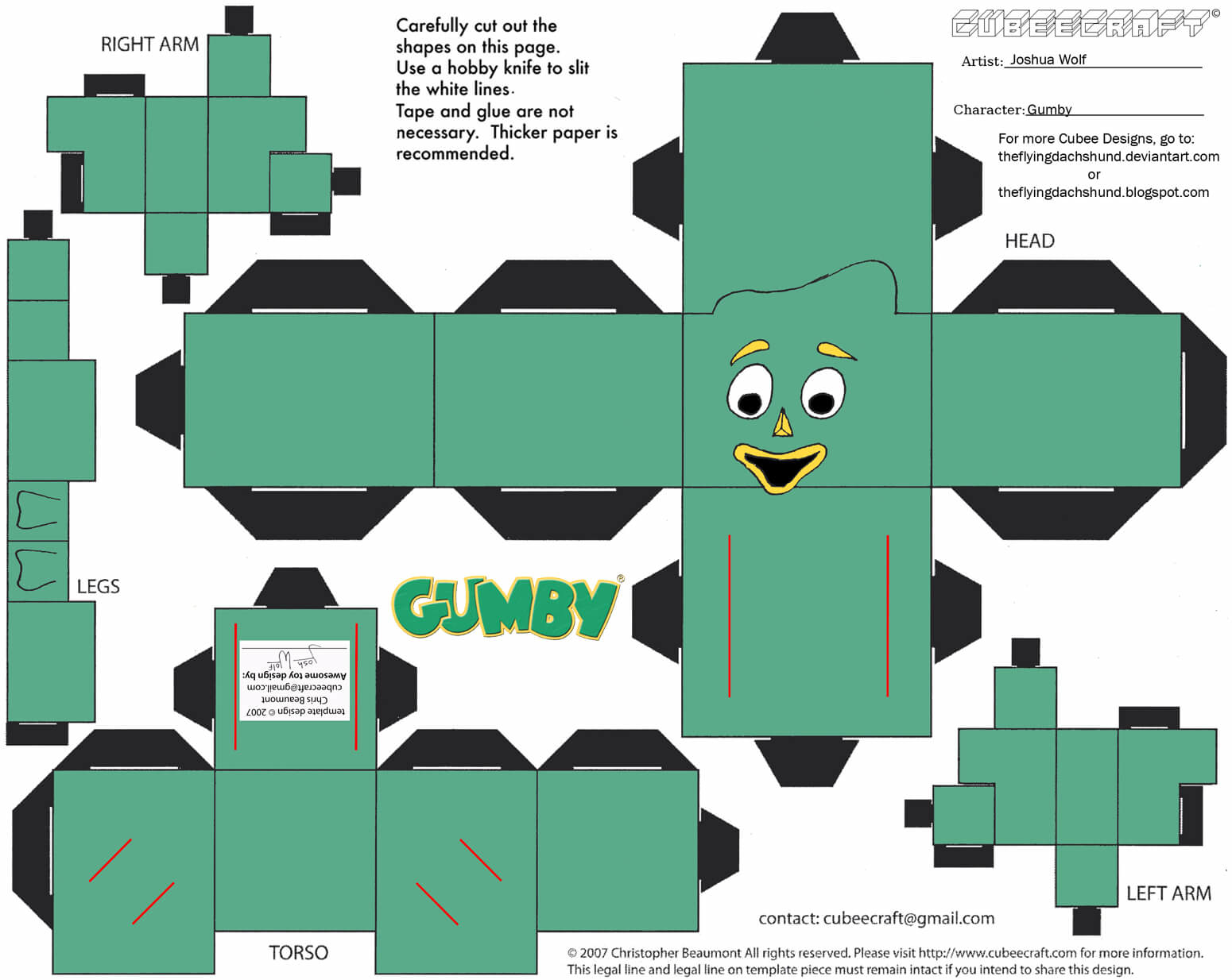 Gumby paper toy free printable papercraft templates