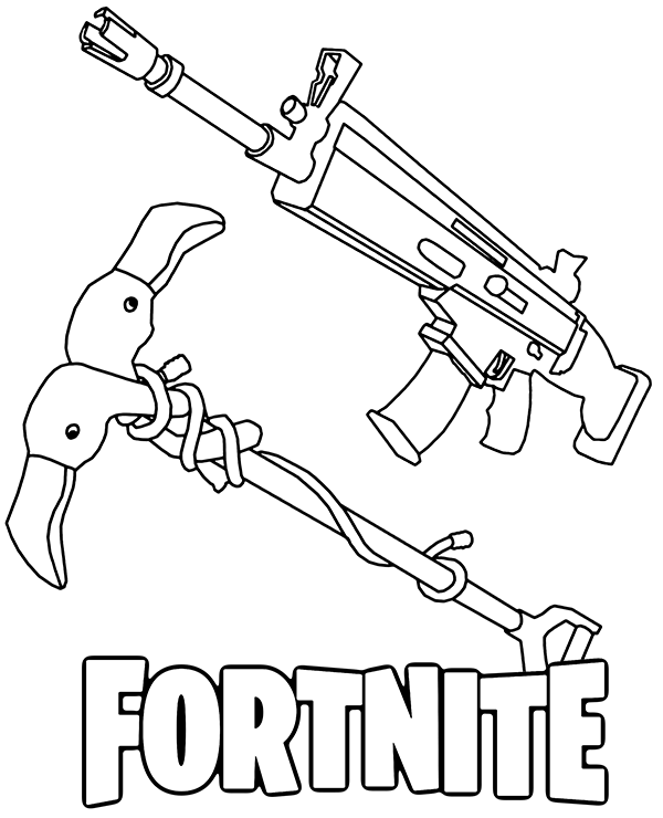 Printable fortnite weapons coloring page for gamers