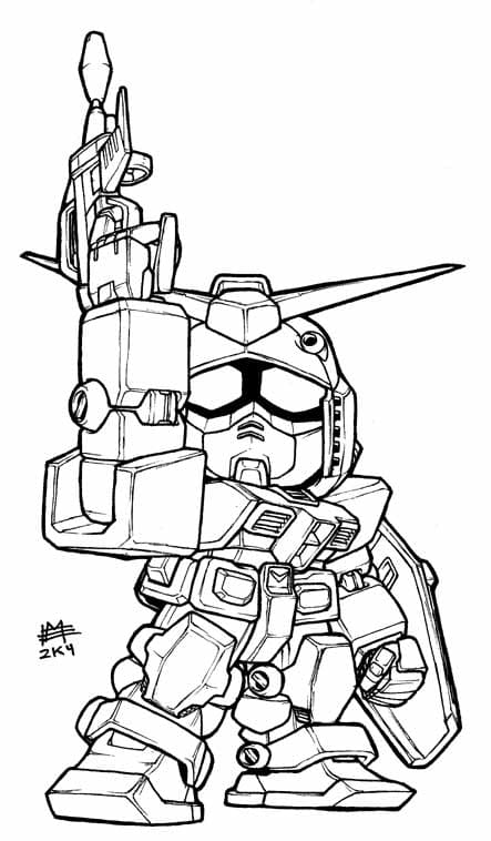 Chibi gundam with sword coloring page