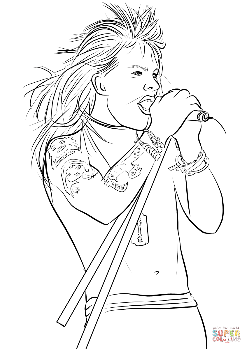 Axl rose from guns n roses coloring page free printable coloring pages