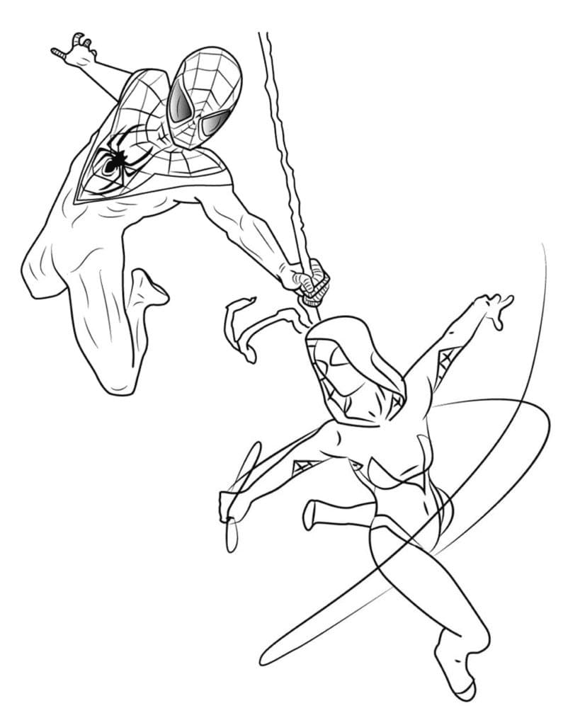 Miles morales with gwen stacy coloring page