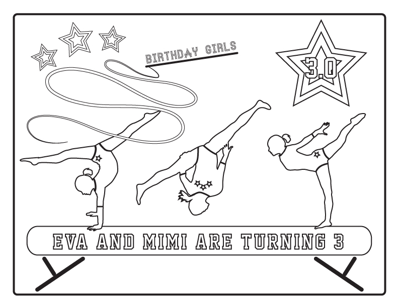 Gymnastics tumbling party printable coloring page