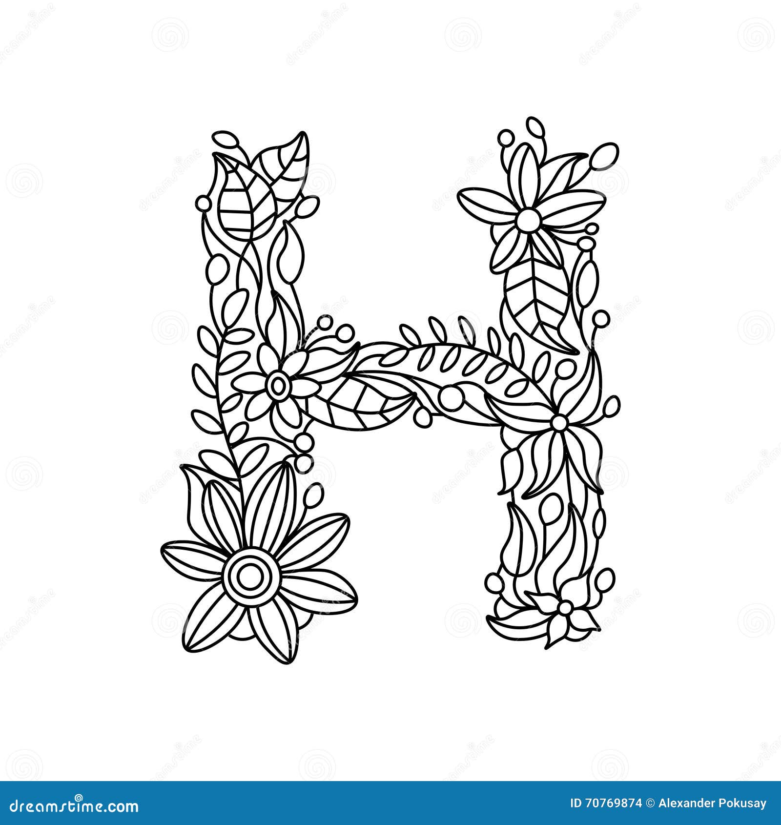 Letter h coloring book for adults vector stock vector