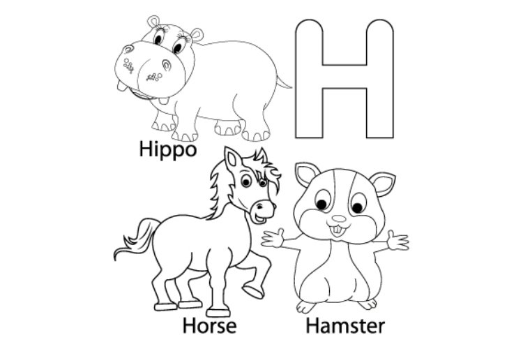 Coloring sheet from letter h for kids