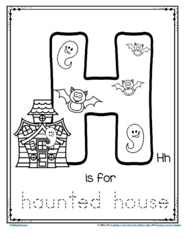 Halloween letter h is for haunted house trace and color alphabet printable free