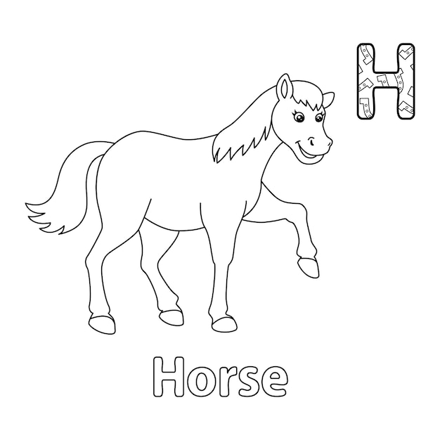 Premium vector walking horse alphabet abc coloring page h