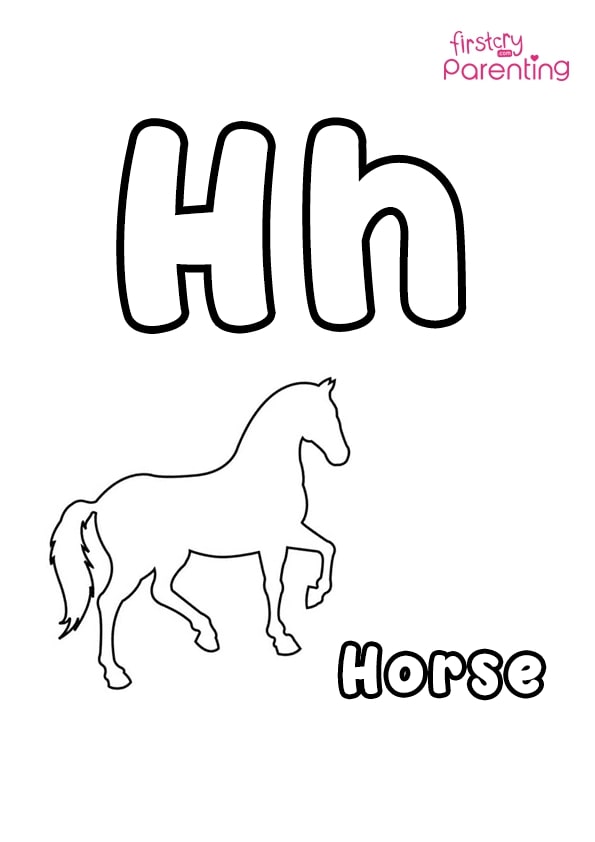 H for horse coloring page for kids