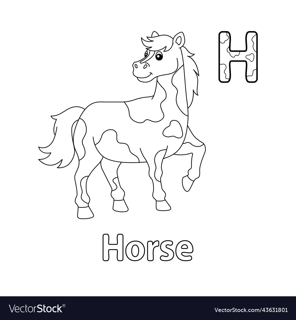 Horse alphabet abc coloring page h royalty free vector image