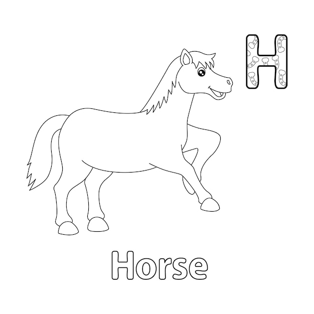 Premium vector jumping horse alphabet abc coloring page h