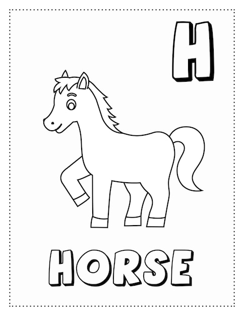 Premium vector letter h is for horse coloring page coloring book letter animals for kids