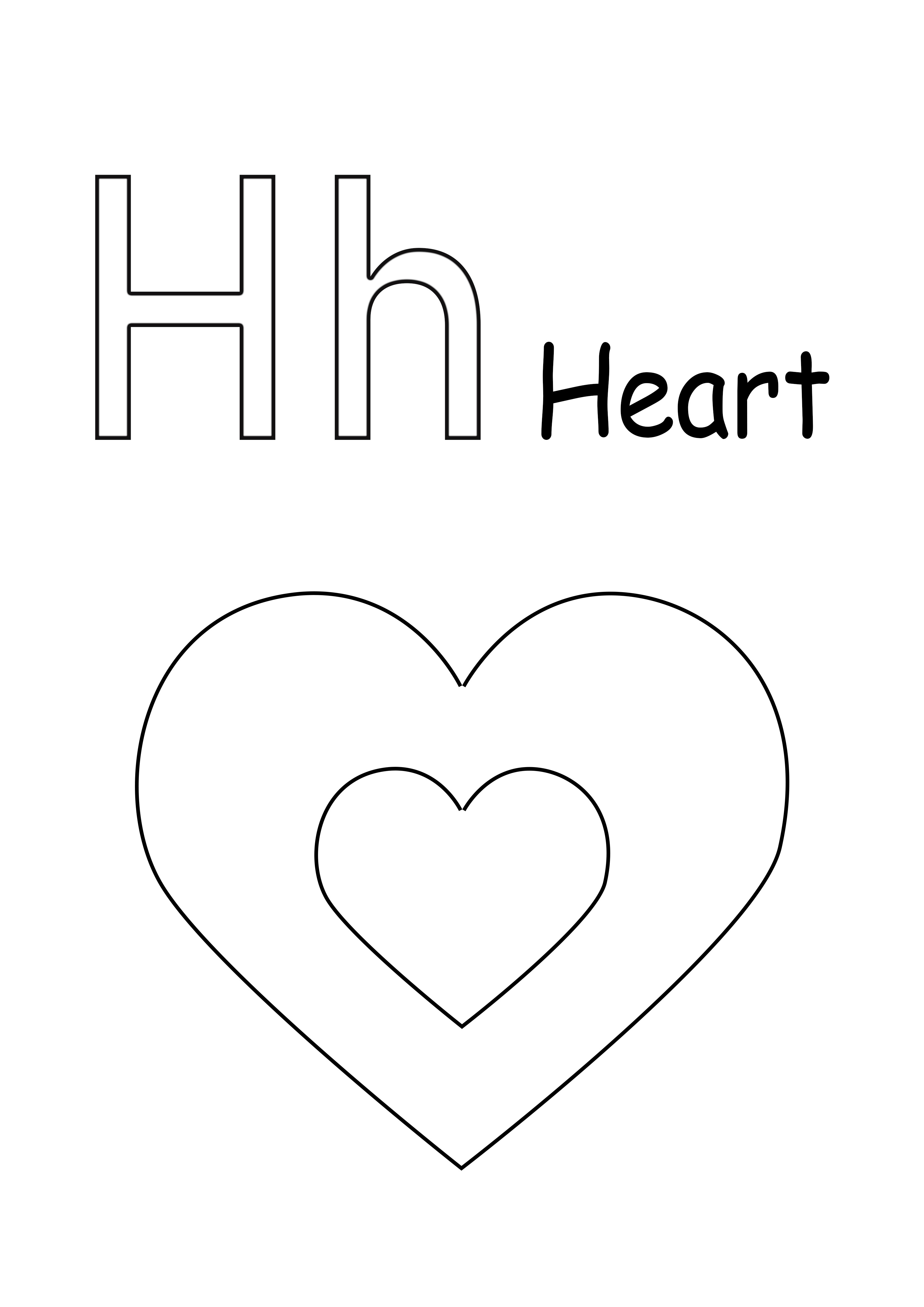 H is for heart simple to color and print
