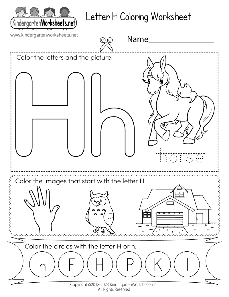 Letter h coloring worksheet