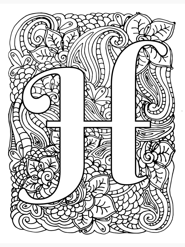 Adult coloring page monogram letter h photographic print for sale by mamasweetea