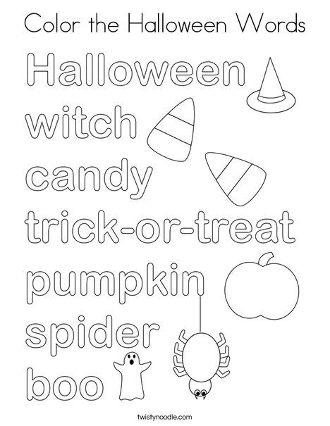 Color the halloween words coloring page halloween words halloween labels printable halloween coloring pages