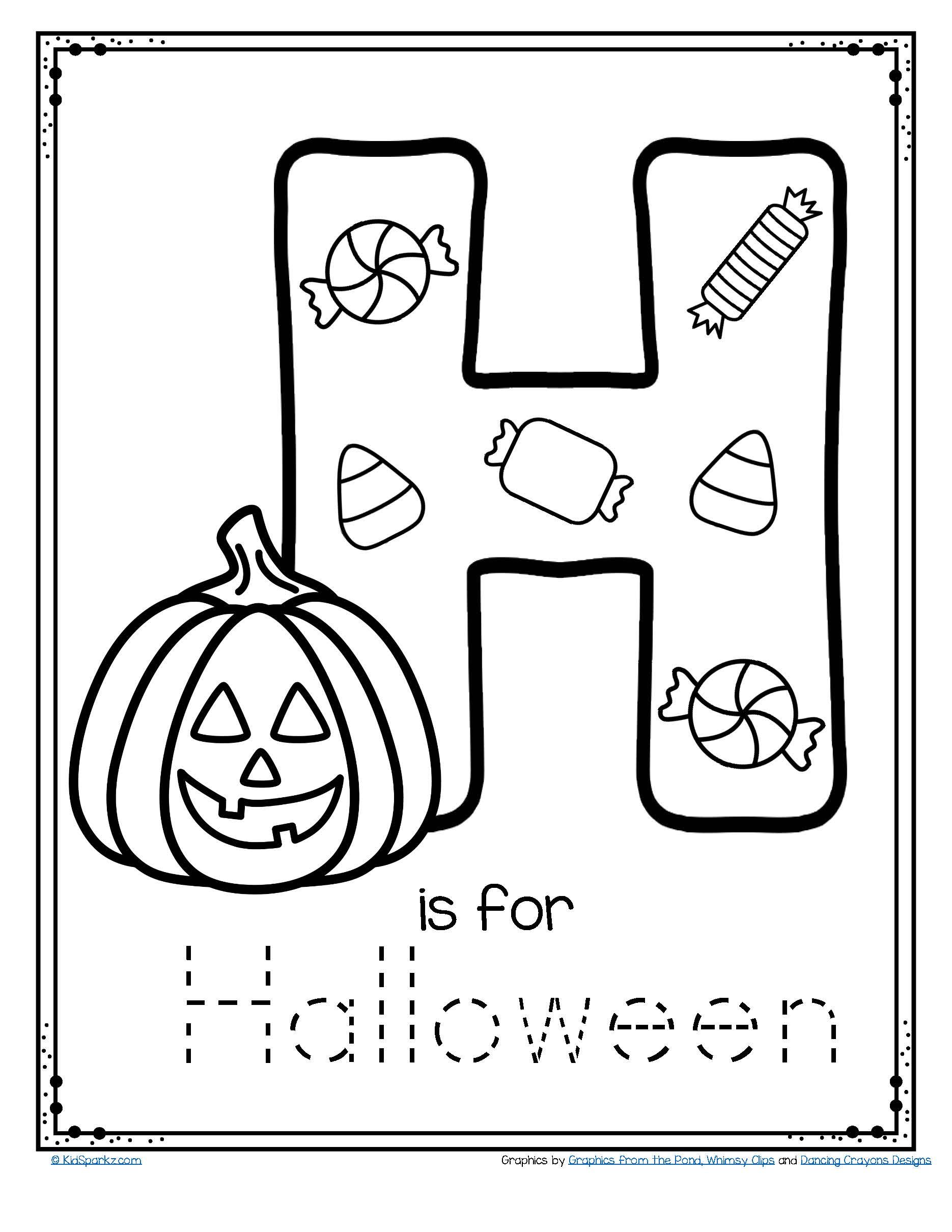 Letter h is for halloween trace and color printable free halloween worksheets halloween preschool halloween kindergarten