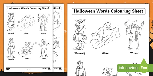 Halloween words louring worksheet teacher made