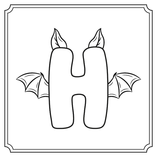 Premium vector halloween english alphabet letter h cute bat theme sketch for coloring