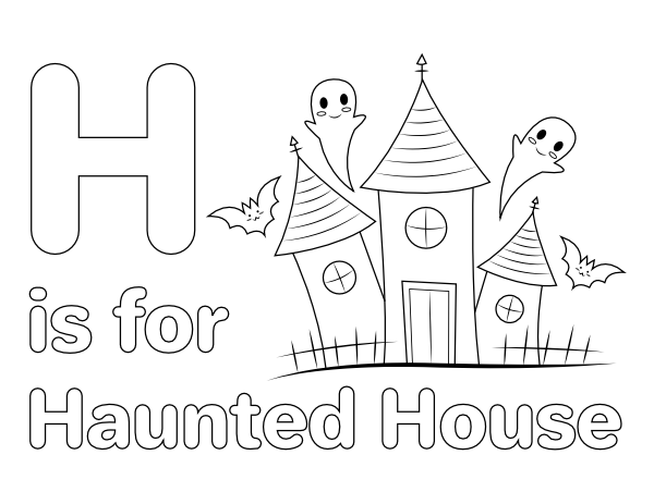 Printable h is for haunted house coloring page