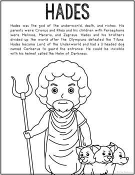 Hades greek mythology coloring page greek god ancient history worksheet