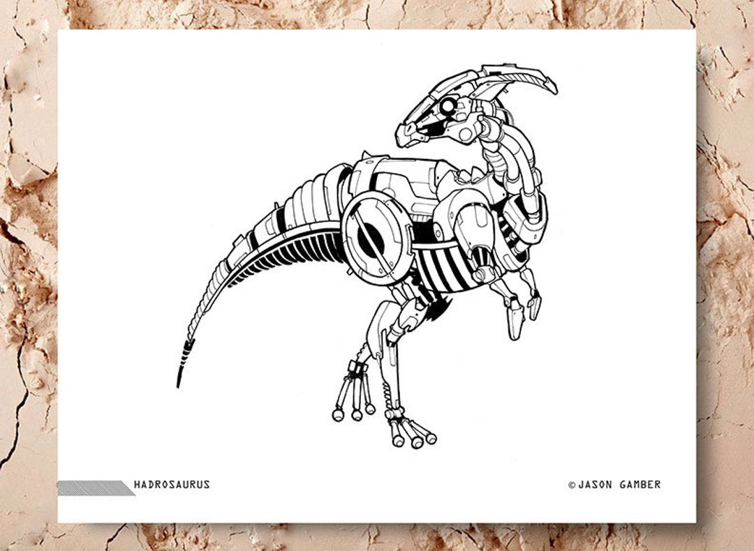 Robot dinosaur coloring page hadrosaurus robosaur dinosaur child coloring coloring page instant download