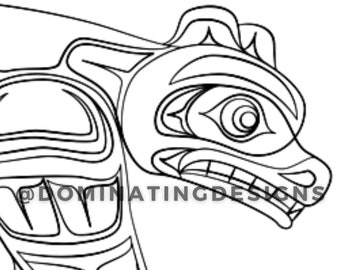 Haida art bear coloring page grayscale digital download jpeg png dominating designs