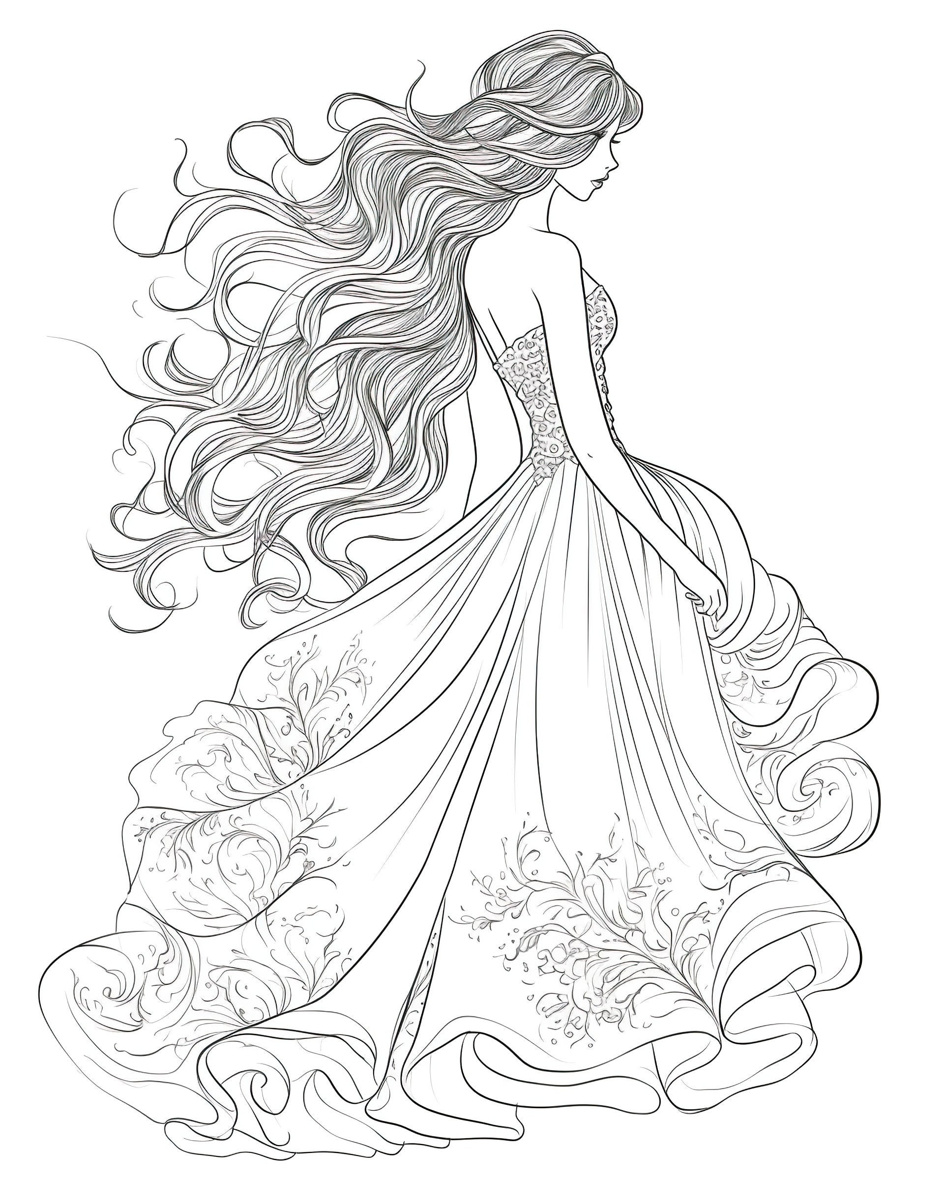 Long hair coloring pages vol long wavy hair printable pages of ai generated illustrations to bring to life
