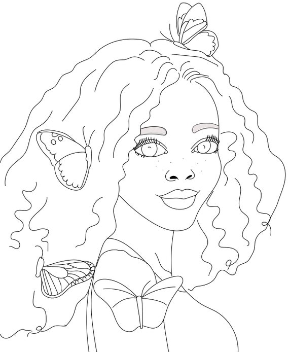 Hair with butterflies coloring page black girl coloring page african american coloring sheet