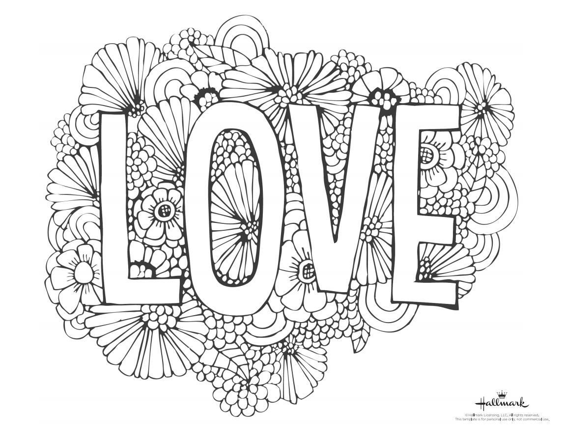 A valentines day coloring page with the word love and flower blooms printable valentines coloring pages love coloring pages valentines day coloring page