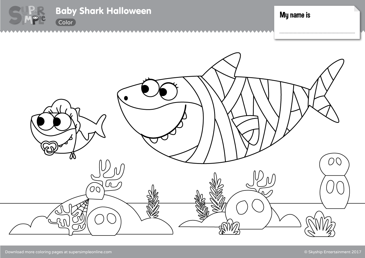 Baby shark halloween coloring pages