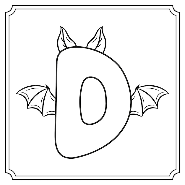 Premium vector halloween english alphabet letter d cute bat theme sketch for coloring