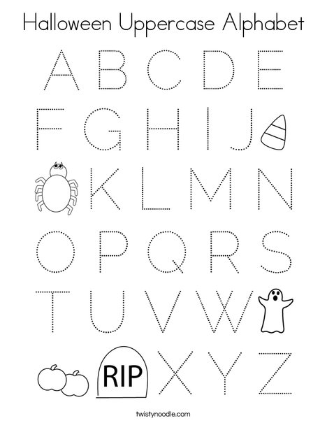 Halloween uppercase alphabet coloring page