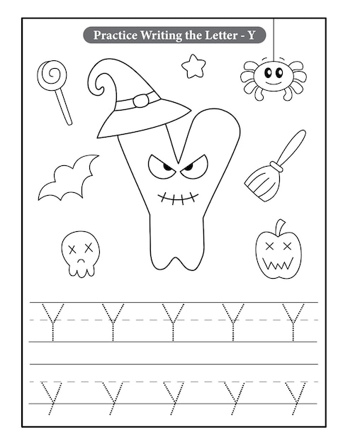 Premium vector halloween alphabet coloring pages with baby ghost