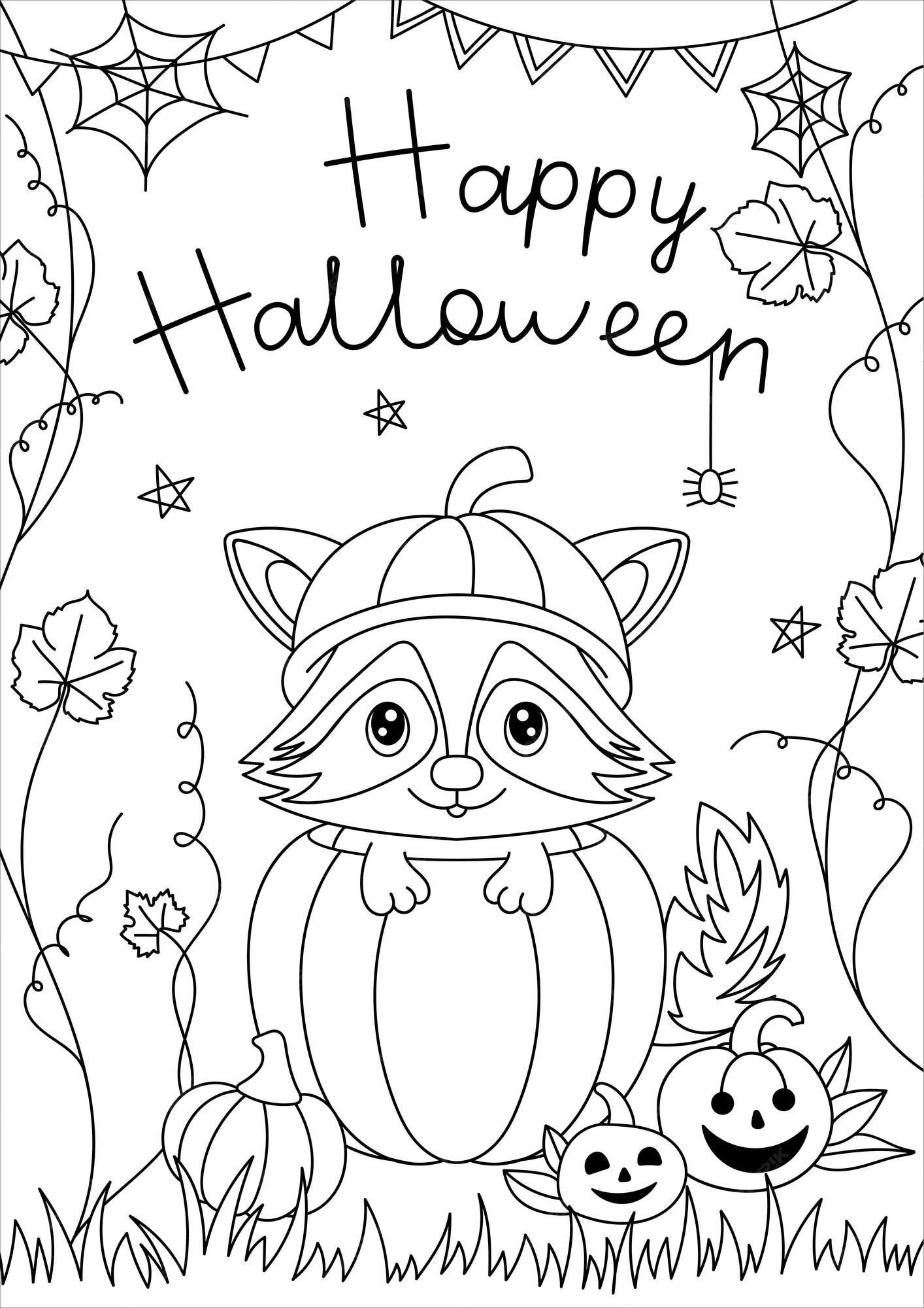 Premium vector childrens halloween coloring book cute animal in a pumpkin illustration halloween