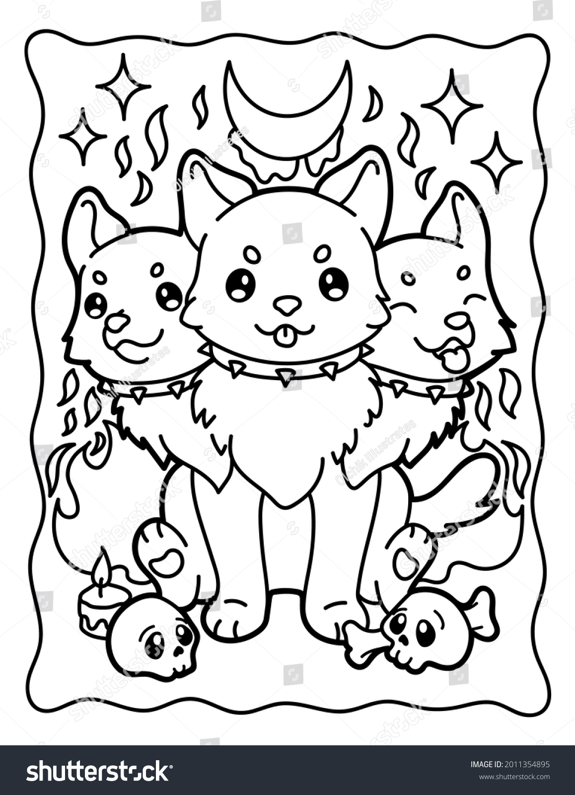 Halloween coloring page dog heads stock illustration