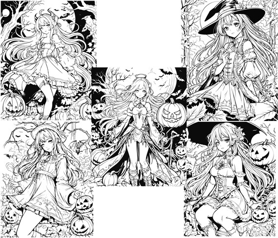 Spooky anime halloween coloring pages