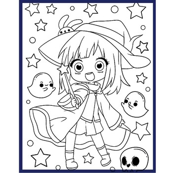 Chibi anime halloween coloring pages by felixes tpt