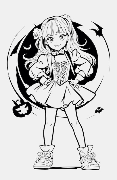 Premium vector fullbody sketches white background halloween coloring pages