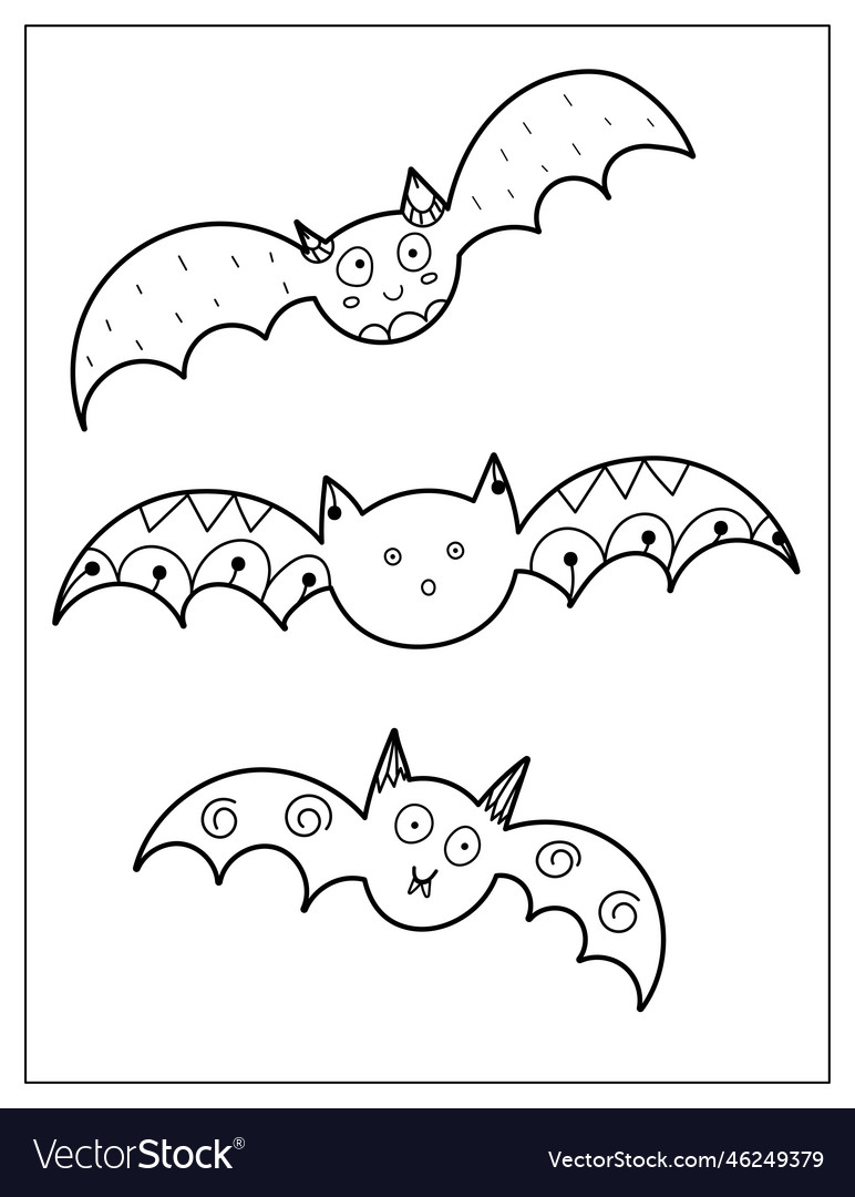 Halloween coloring page with cute bats spooky vector image