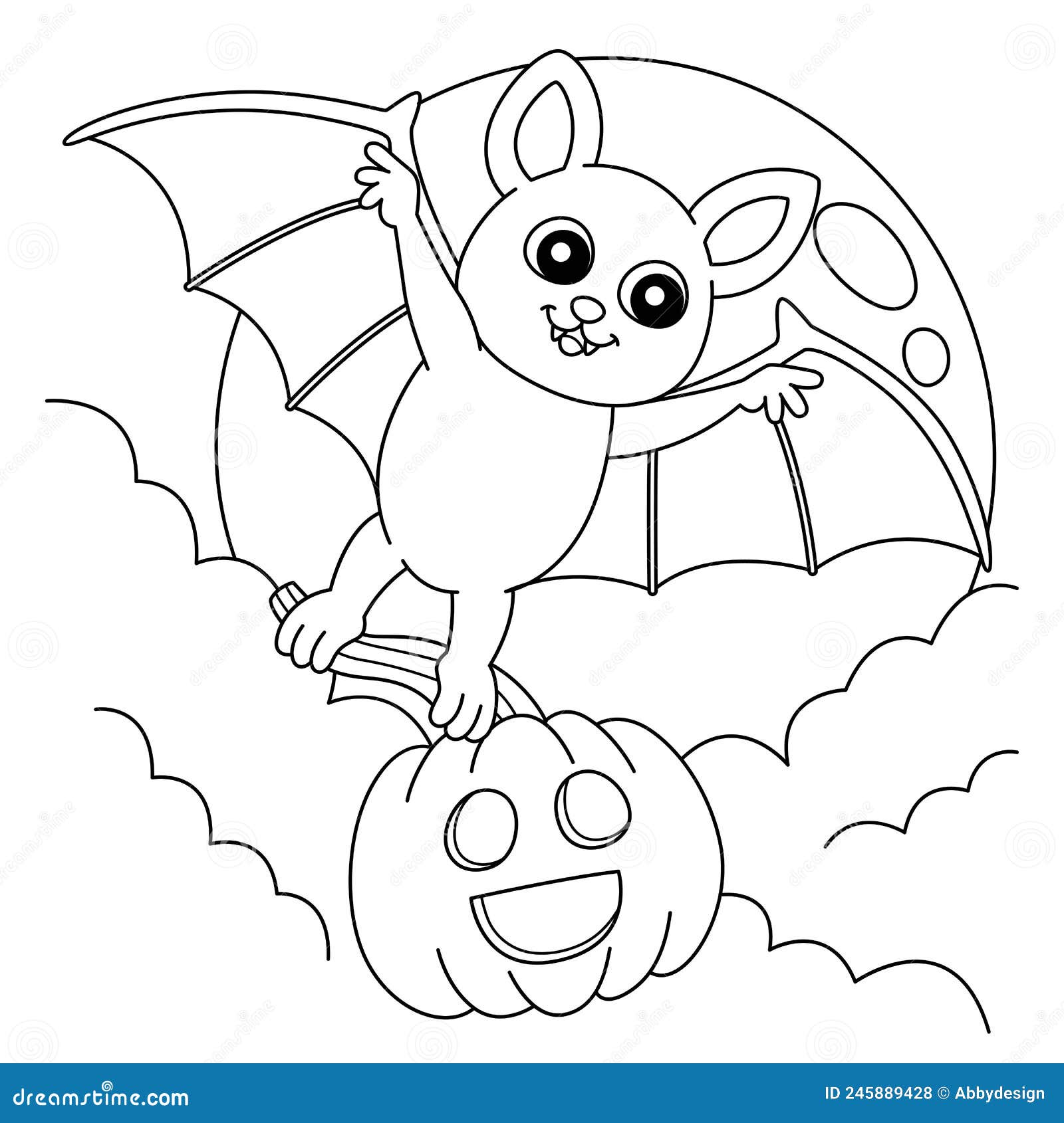 Flying bat halloween coloring page for kids stock vector