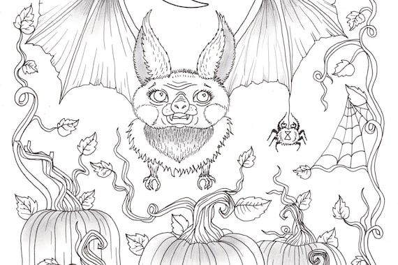 Cute little bat coloring page halloween coloring fun pdf pages instant downloads fall coloring moon bats