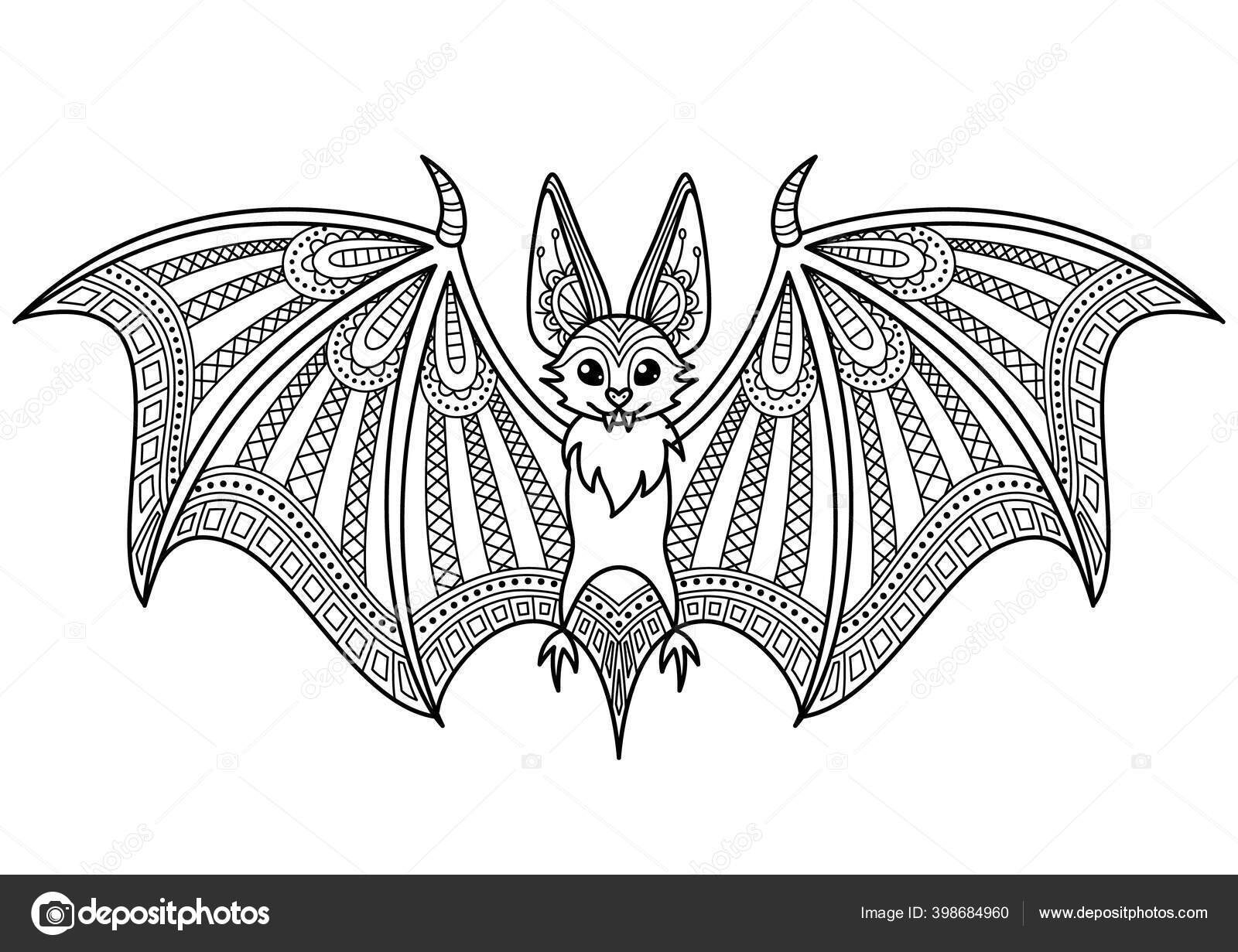 Halloween bat doodle coloring book page antistress adult stock vector stock vector by silverkitten